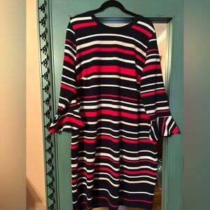 Draper James Navy and Deep pink Striped Long Sleeve Dress